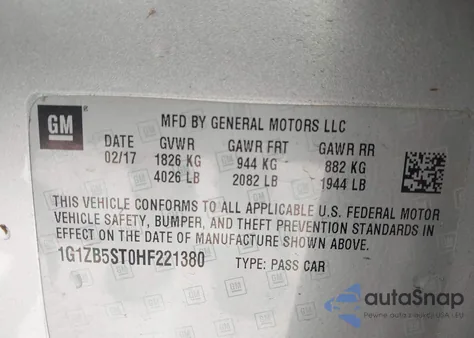 2017 Chevrolet Malibu Ls from USA, damaged, VIN 1G1ZB5ST0HF221380
